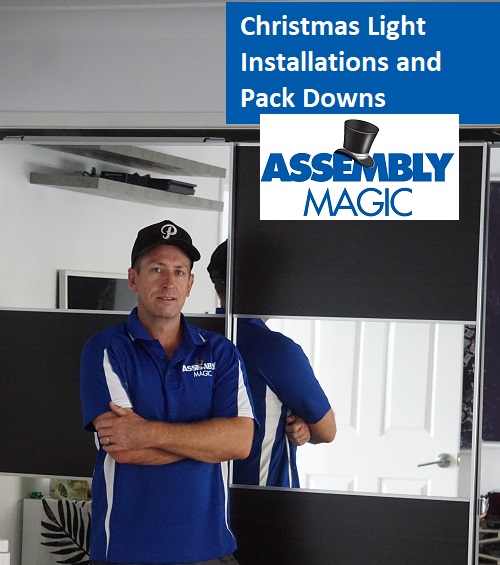 Technician Ben - Caption "Christmas Light Installations and Pack Downs" with logo in top right corner