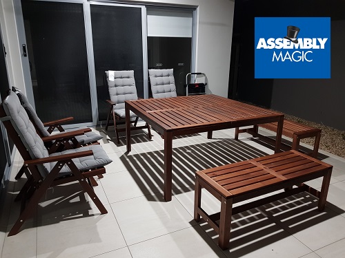 Outdoor Furniture Assembled by Assembly Magic. Logo in top right corner