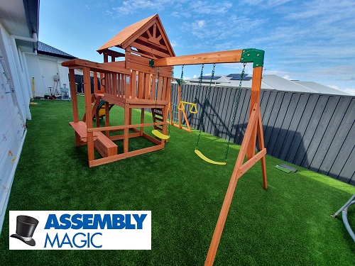 Playground assembled by technician Shaun