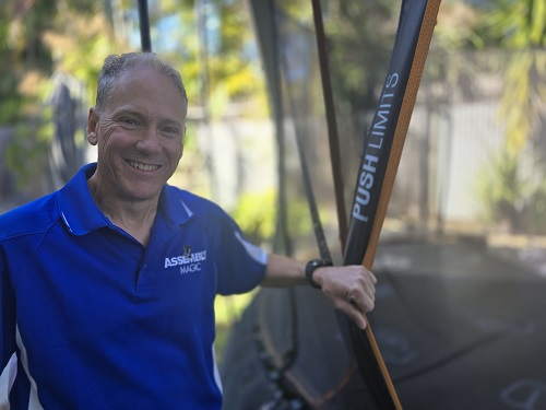Technician - Robert, with a trampoline he assembled.