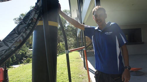 Technician - Shaun with some gym equipment/punching bag he assembled