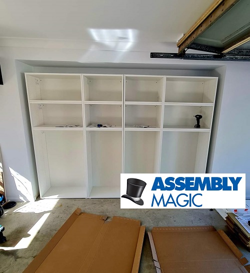 Large storage unit assembled by Assembly Magic. Logo in bottom right corner