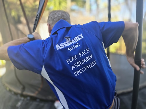 Technician - Robert, with a Vuly trampoline he assembled.