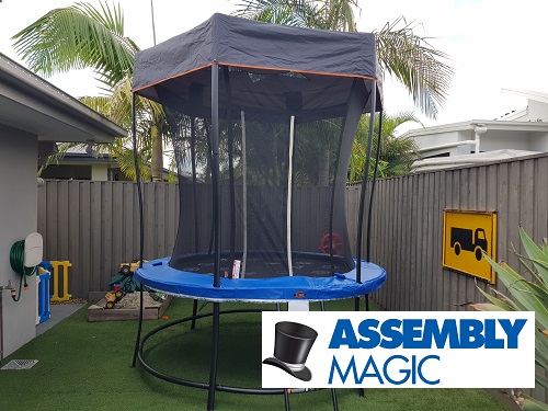 Trampoline with netting a shade - Assembled by Ben from Assembly Magic