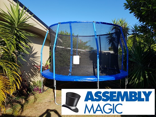 Trampoline with shade cover, assembled by Ben - Assembly Magic