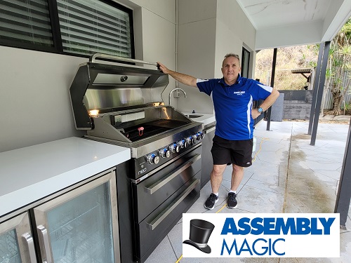 Large BBQ setup installed by Assembly Magic. Logo in bottom right corner.