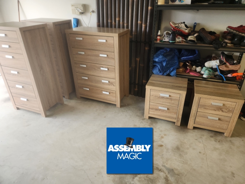 2 Sets of Havana Drawers and 2 sets of Havana bedside tables form Fantastic furniture with Assembly Magic logo