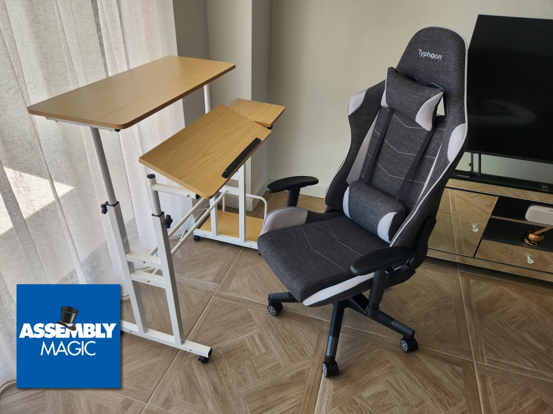 Desk and chair with Assembly Magic logo