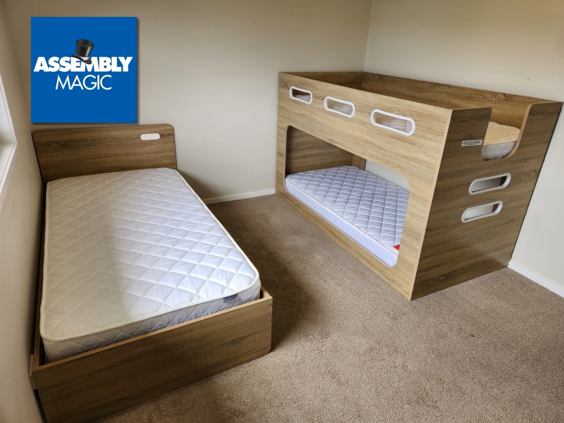 Bed and Midi Bunk Bed with Assembly Magic Logo