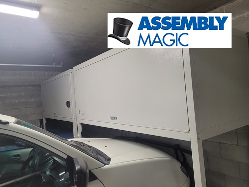 Car under an over bonnet storage unit.