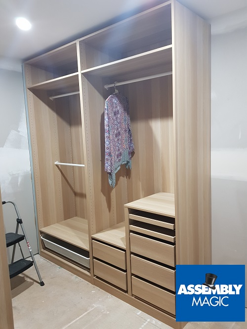 A freshly built wardrobe. Assembly Magic logo in bottom right corner